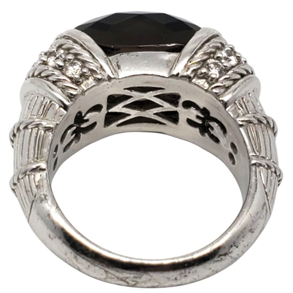 Judith Ripka Sterling Silver Smokey Quartz & CZ Ring Size 7 #21031 - Picture 2 of 11